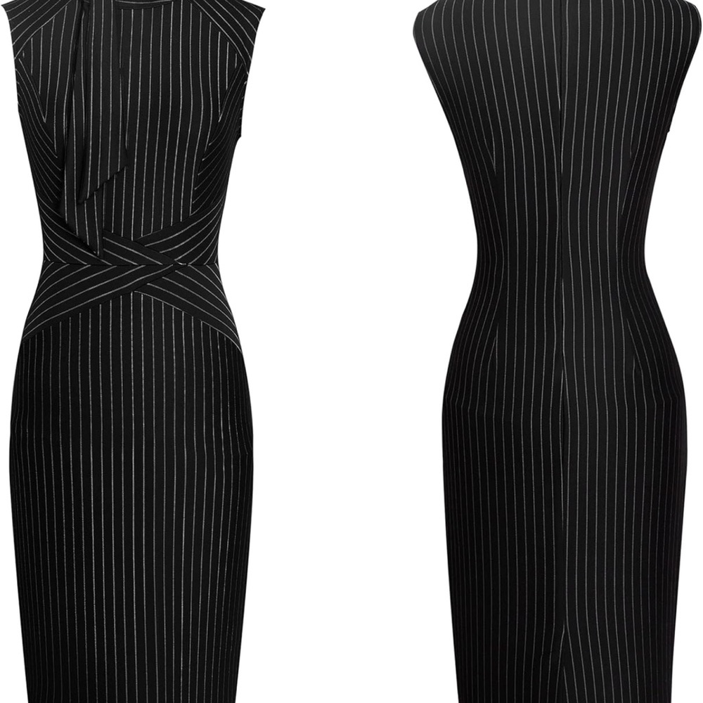 NWT Black White Pinstripe Fitted Stretchy Dress XXL Cocktail Formal /Office Work - Picture 11 of 13